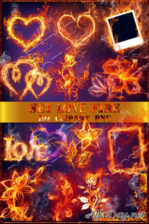 ������� PNG-�������� ������-Set-Love Fire-HQ Clipart PNG