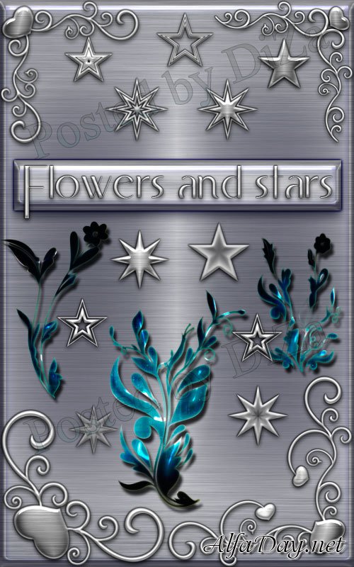 ����� ��� Photoshop - ����� � ����� / Flowers and stars brushes