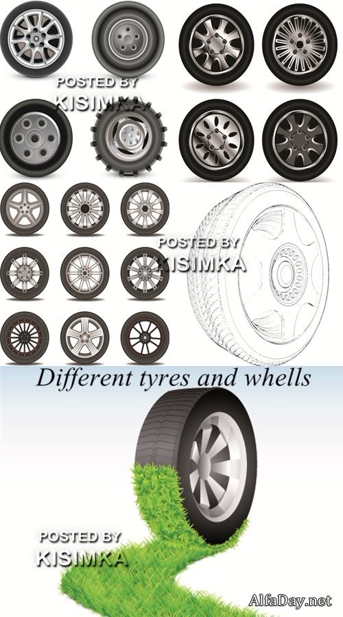 Stock vector:Different tyres and whells