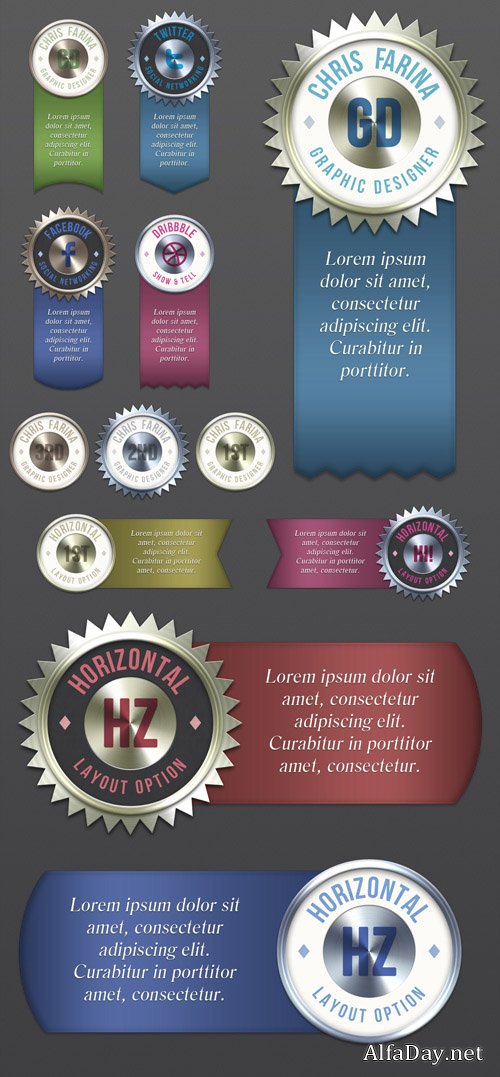 ������ � ����� ��� ���-������� | Badges Pins Ribbons PSD