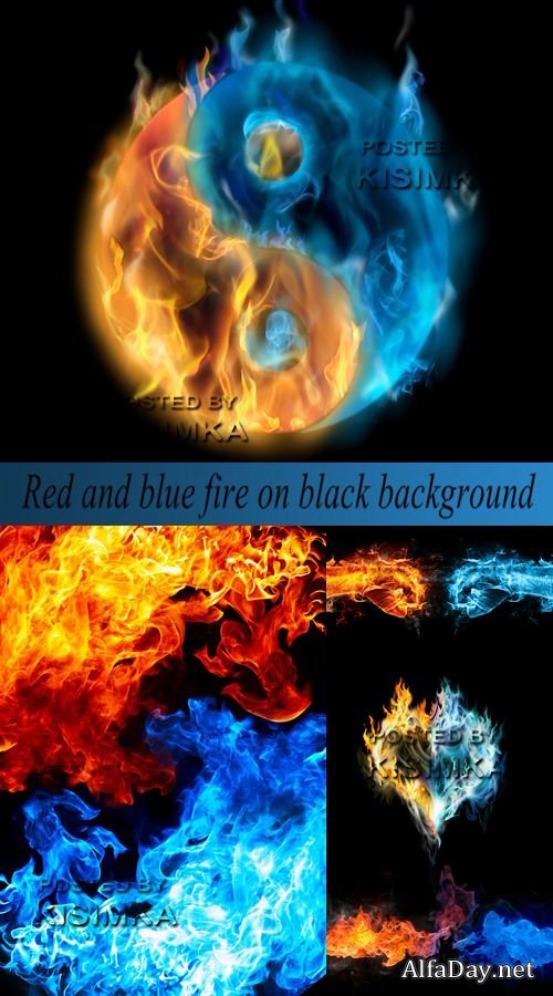 Stock Photo: Red and blue fire on black background