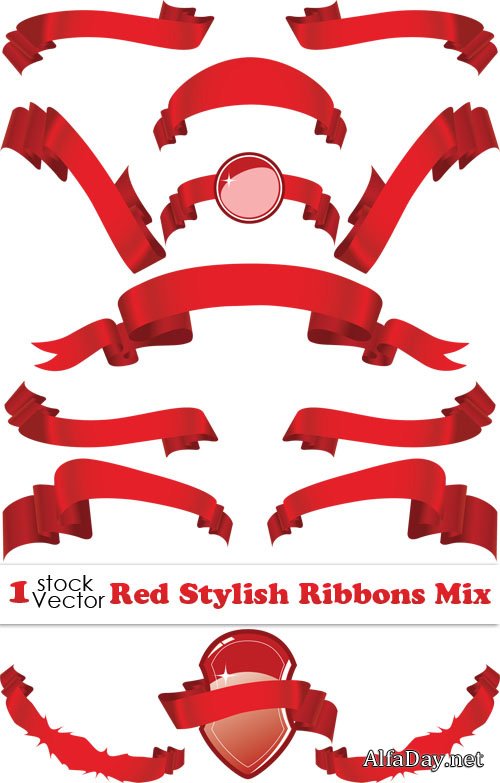 Red Stylish Ribbons Mix Vector