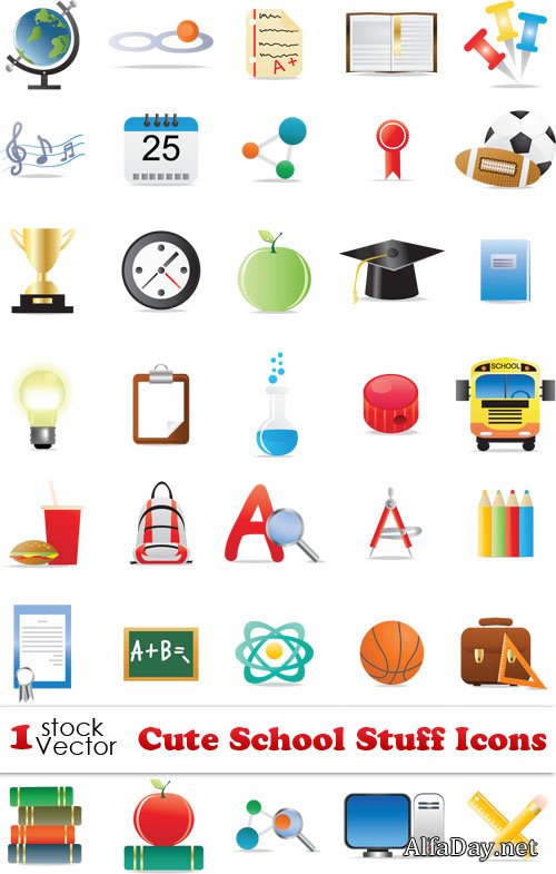 Cute School Stuff Icons Vector
