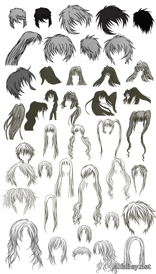 ������ � �������� � ����� ����� - ����� ��� Photoshop Anime hair brushes