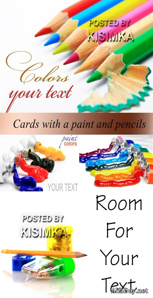 Stock Photo: Cards with a paint and pencils
