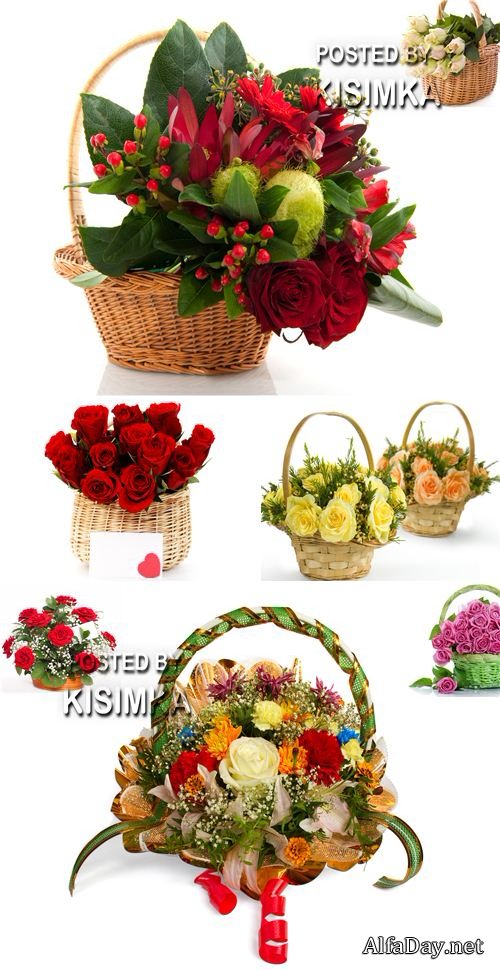 Bouquet from roses in a basket