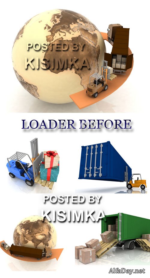 Stock Photo: Loader before the rows of boxes