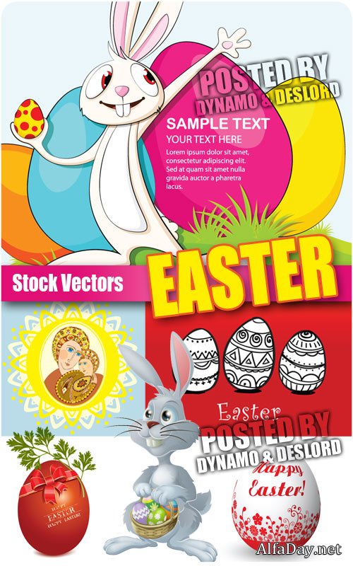 ���������� ������ � �������� ��������� ������� Easter Rabbits and Eggs Vector