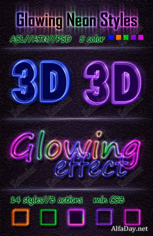 ������������ �������� ����� ��� �������� Color Neon Styles for Photoshop
