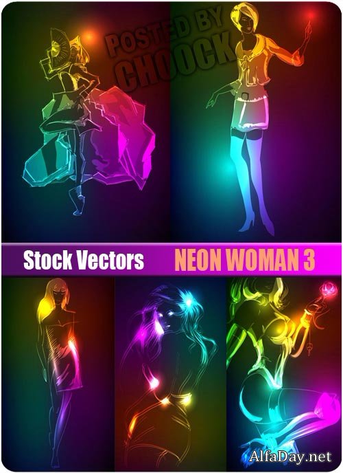 �������� ������� ��������� ������� / Neon Girl Vector Clipart
