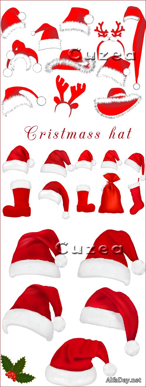 ���������� ����� ����� �  ������� / Hats of Santa Claus in a vector