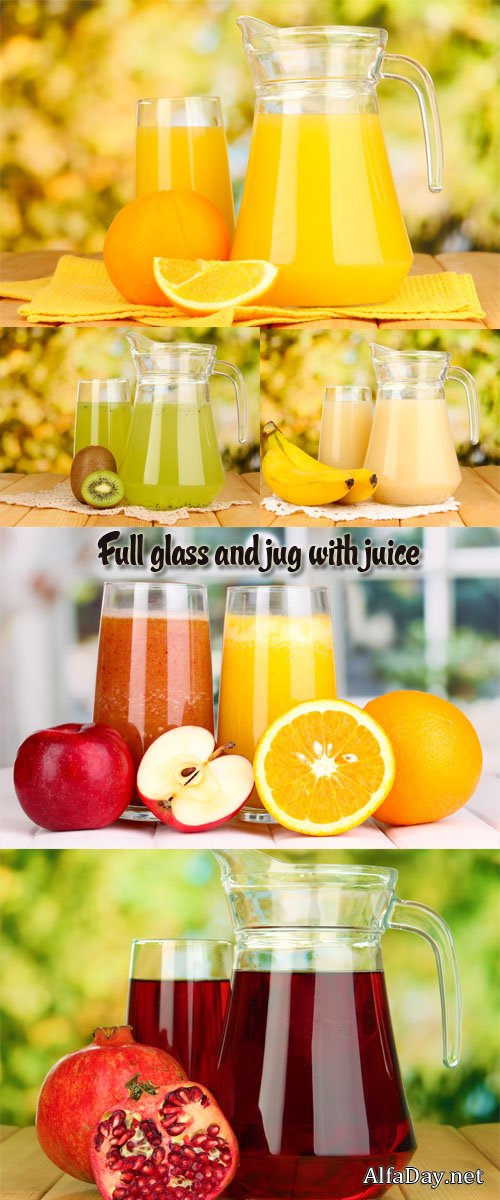Stock Photo: Full glass and jug with juice