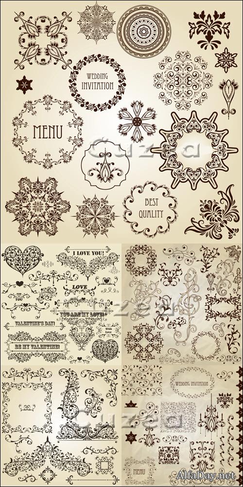 ��������� ��������� �������� ��� ������� � ���� / Vintage menu and wedding invitations in vector