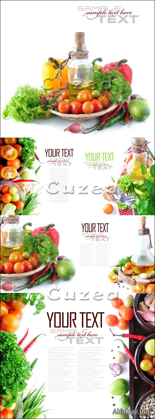 ����� �� ����� ���� � ������ ��� ������ / Tomatos, chives, garlic, red chili, lime and parsley on white - Stock photo