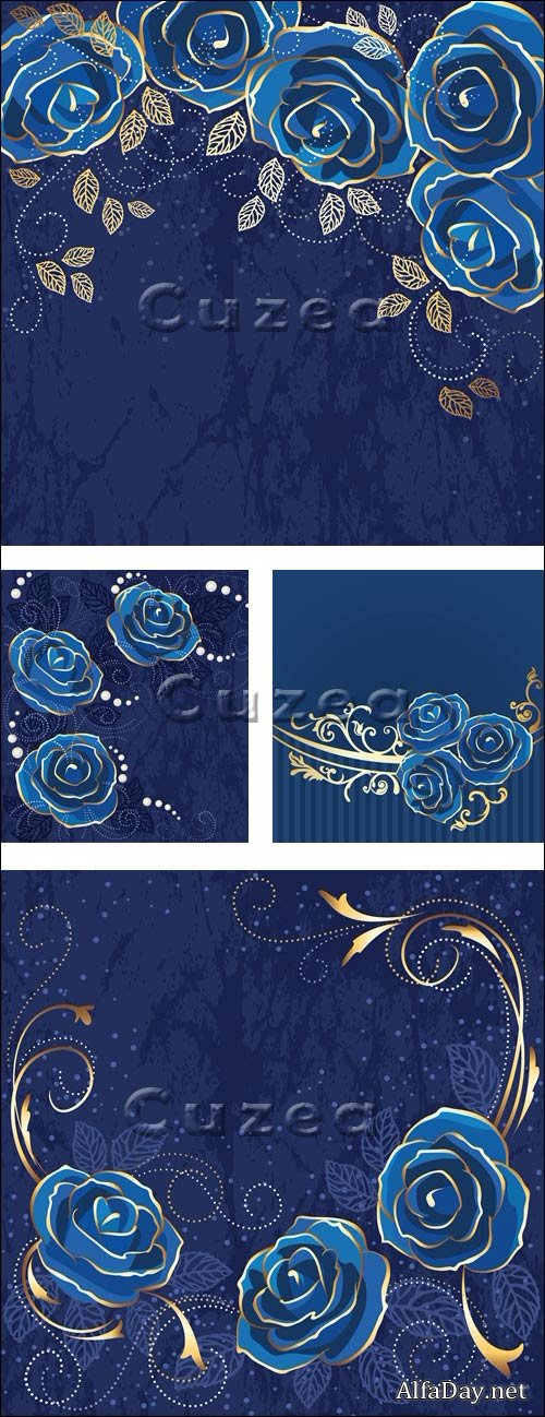����� ���� � ������ � �������/ Roses blue vintage card in vector