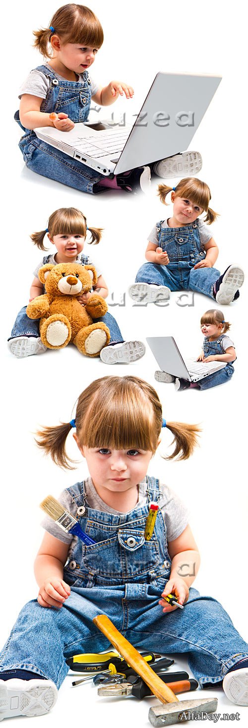 ������� � ���������, �������� � ������������� - ���� �� ����� ���� / Little girl on white background - Stock photo