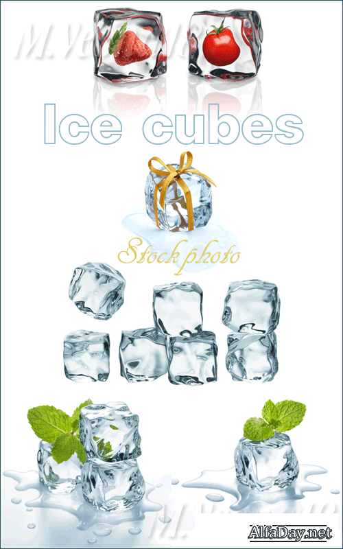 ������ ����, ����� � ������ ���� � ������� ���� �� ����� ���� - ��������� ������� / Ice cubes with berries - Stock photo