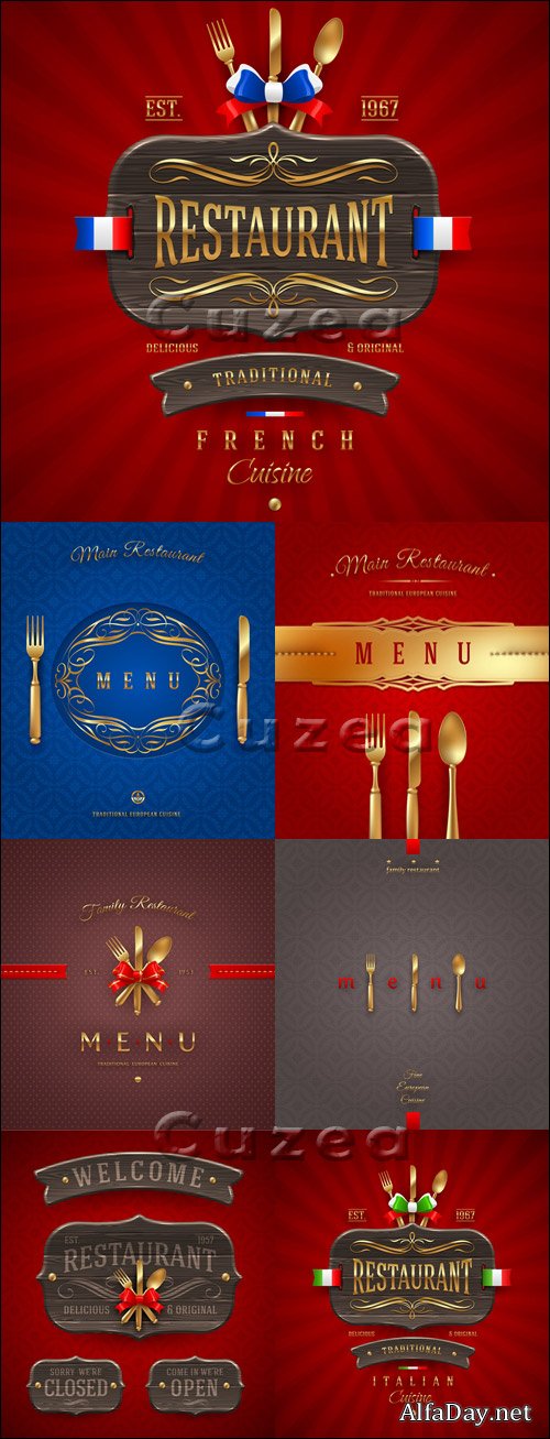 ���������� ��������� ���� ��� ���� � ����� ����� / Vintage menu for italian and france restaurant in vector
