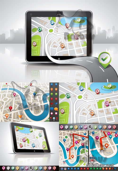 City map with GPS Icons / ����� ������ � GPS ��������