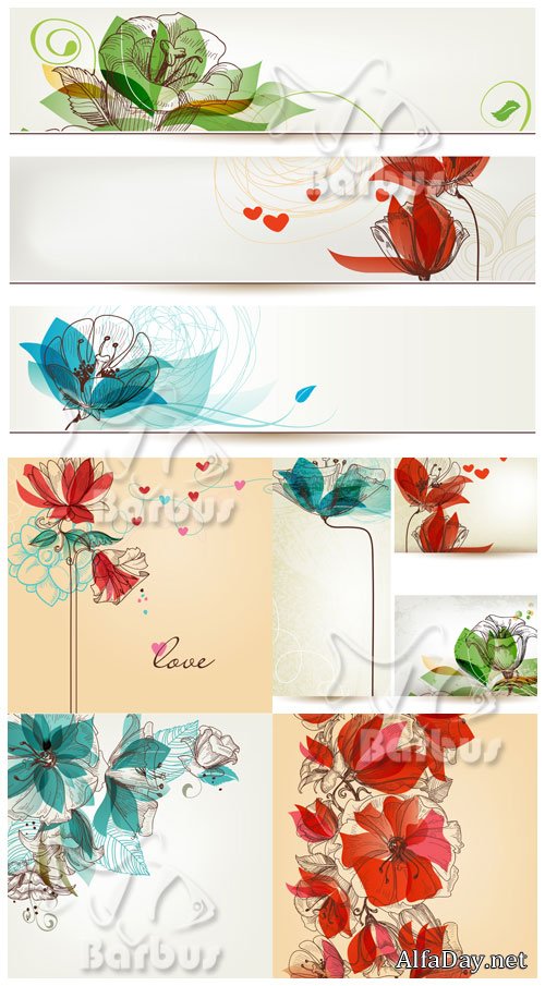 Flowers in retro style 2 / ����� � ����� ����� 2