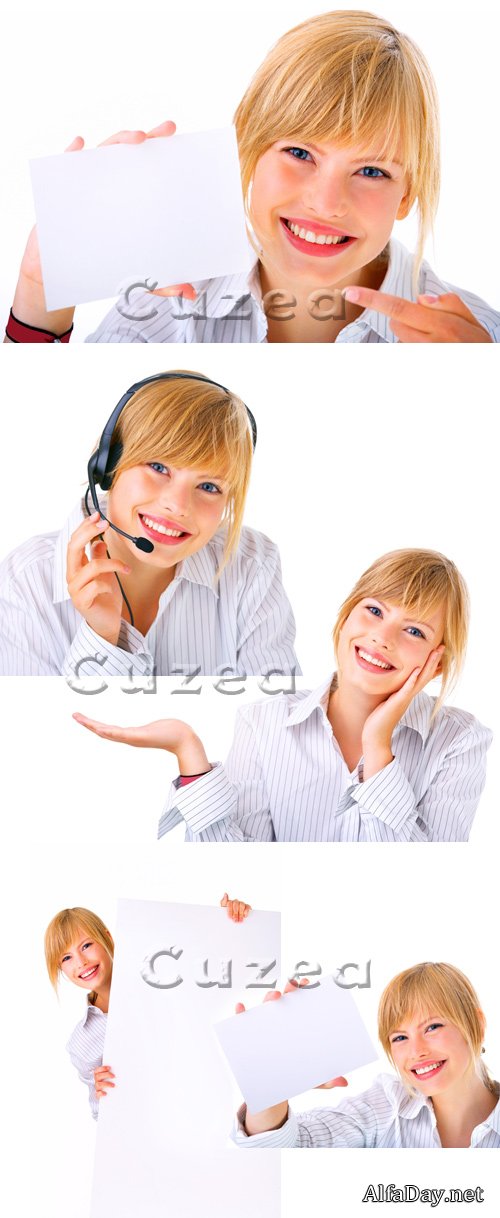 ��������� � ����� �������� / Girl with white banner - Stock photo