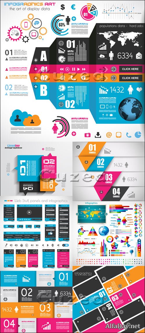 ����������� � ��� �������� - ������ /  Infographics design template with numeration and web elements - vector stock