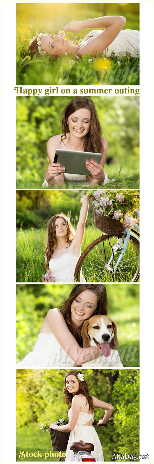 ���������� ������� �� ������ �������� / Happy girl on a summer outing - stock photo