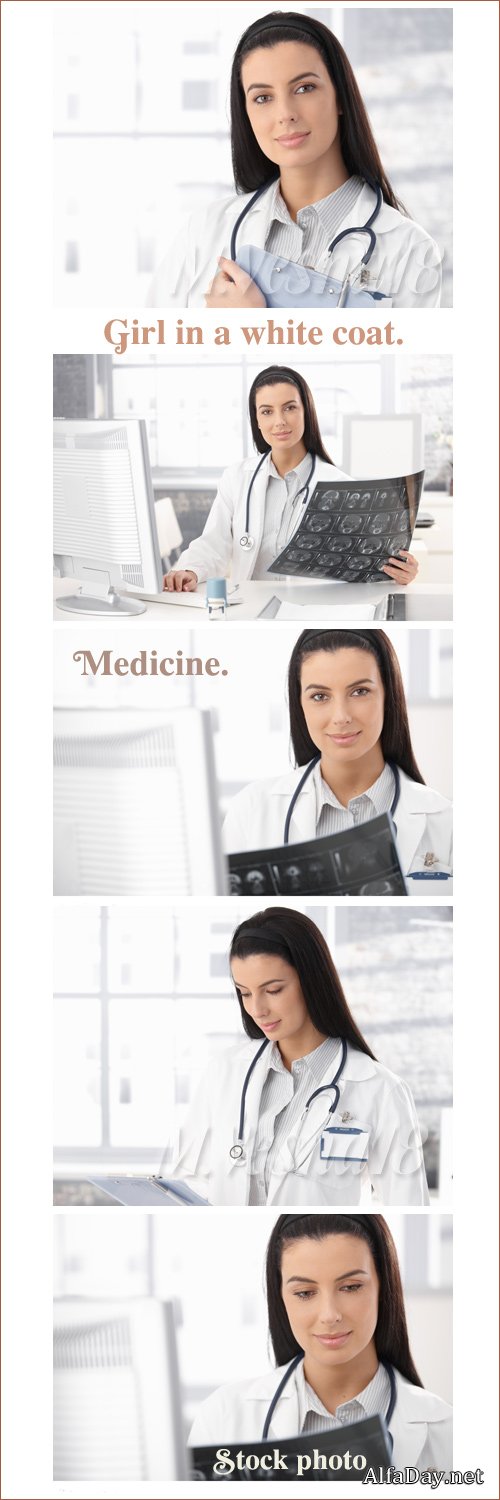 ������� � ����� ������ / Girl in a white coat - stock photo.