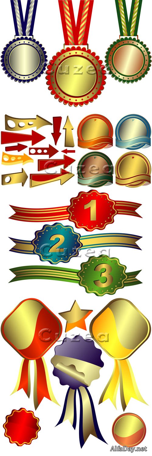 ������� �������� � ����������  � ������� / Gold premium labels - vector stock