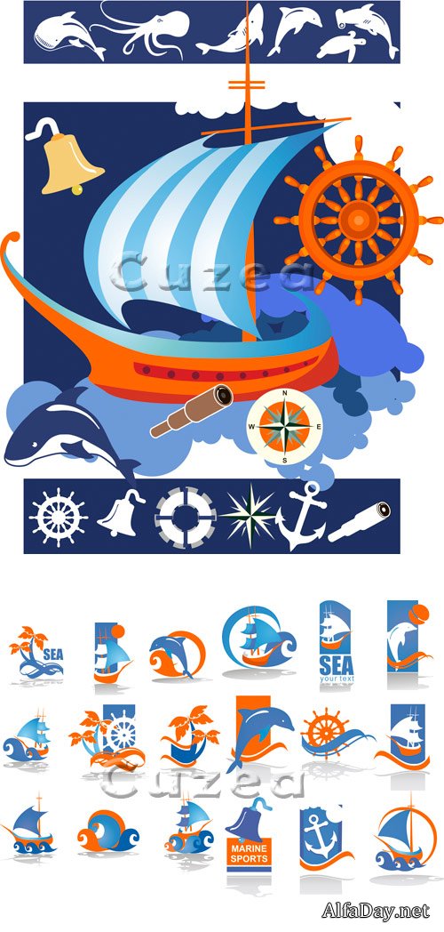 ������� � ������ ����������� � ������� / Ship and summer travel  icons - vector stock