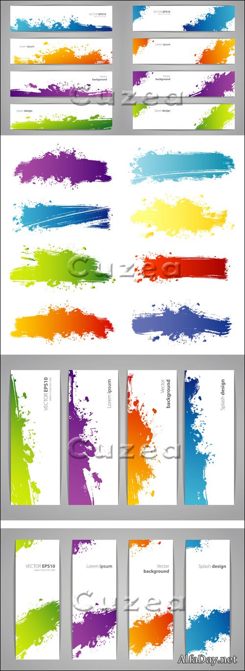 ������ � �������� ������ � ������� / Banners with paint splashes - vector stock