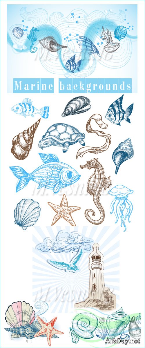 ������� ��� � ��������� ���� - ���������� ��������� ������� / Marine background vector