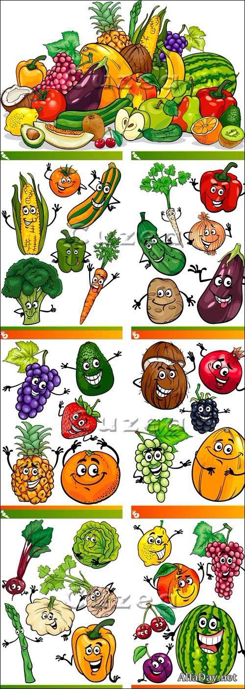 �������� ������ � ����� � ������� / Fruit and vegetables in vector