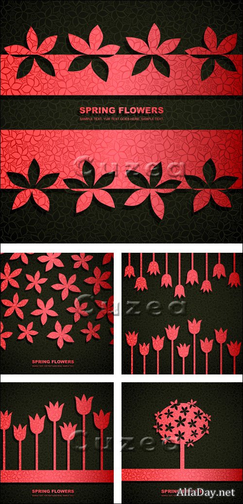 ��������� ���� � ������� � ������ ���� / Black and red flower  background in vector