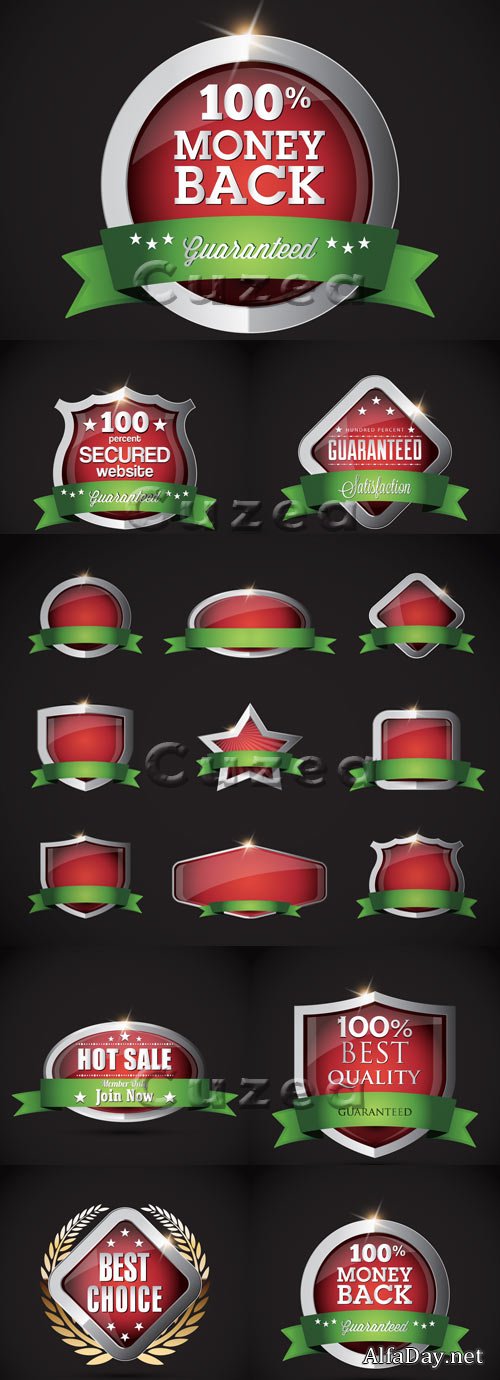 ��������� ������������� ������� ������� / A set of chrome metallic shields - vector stock