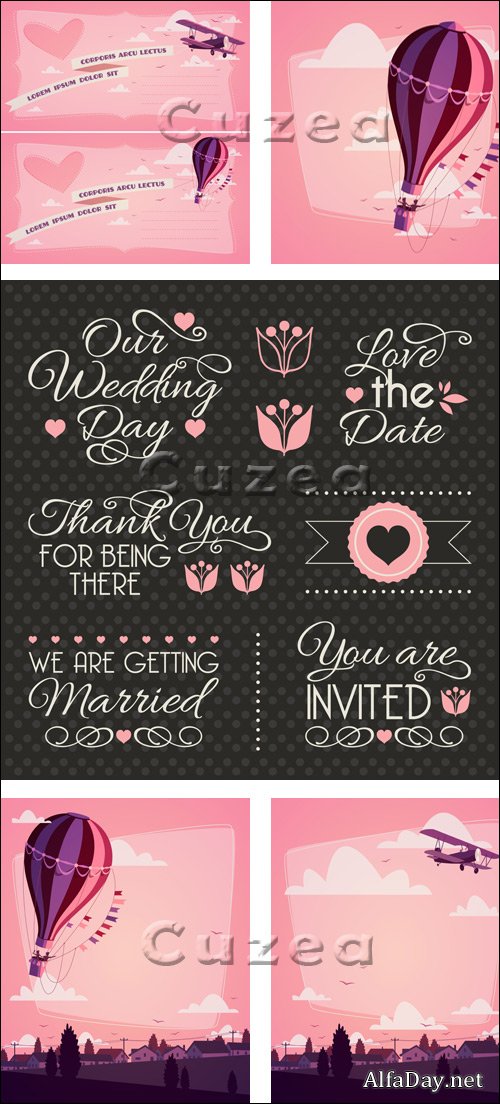 ��������� ���������� �������� � ������� / Wedding romantic card vector