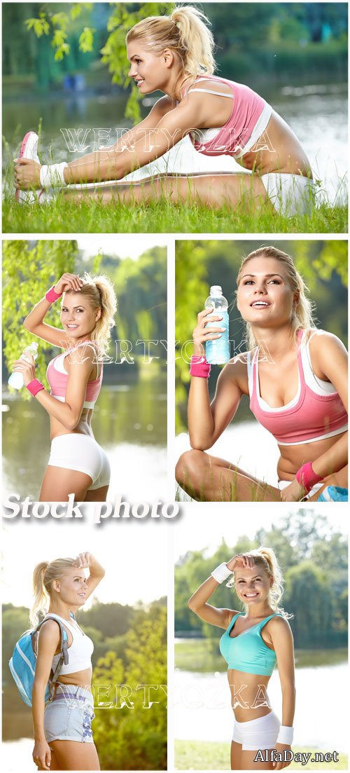 ������� ���������� ������� / The girl is engaged in sports - Raster clipart
