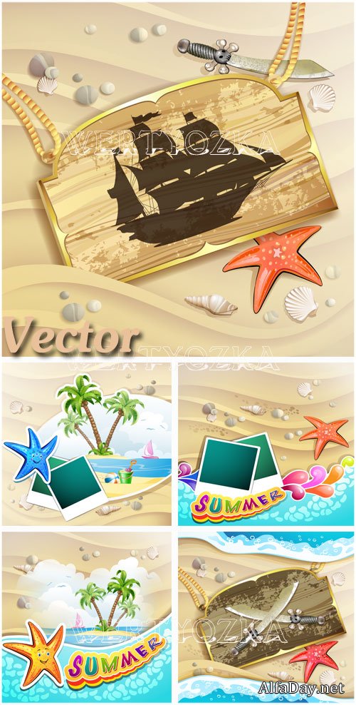 ������ ����� �� ��������� ����  / Summer holidays on the coast of the sea - vector clipart
