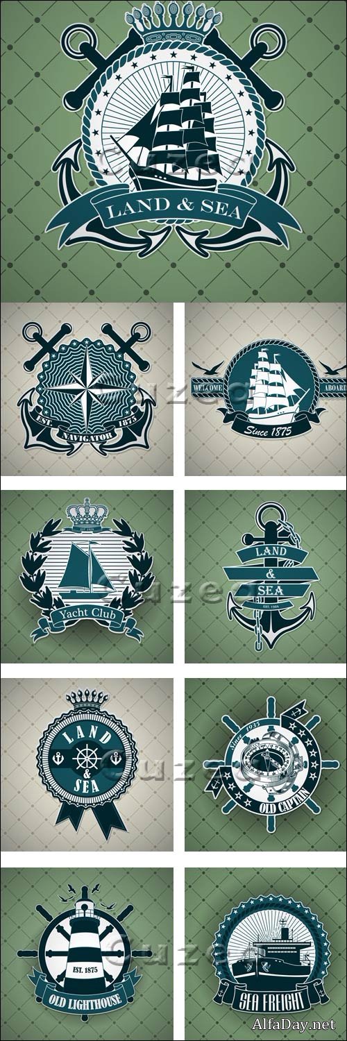 ��������� ������� � ������� ��������� � ������� / Vintage label with a nautical theme - vector stock