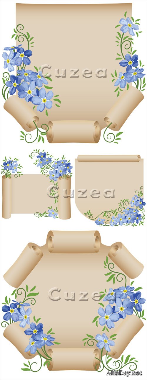 ��������� ������ � ������� � ������� / Vintage scroll with flowers - vector stock