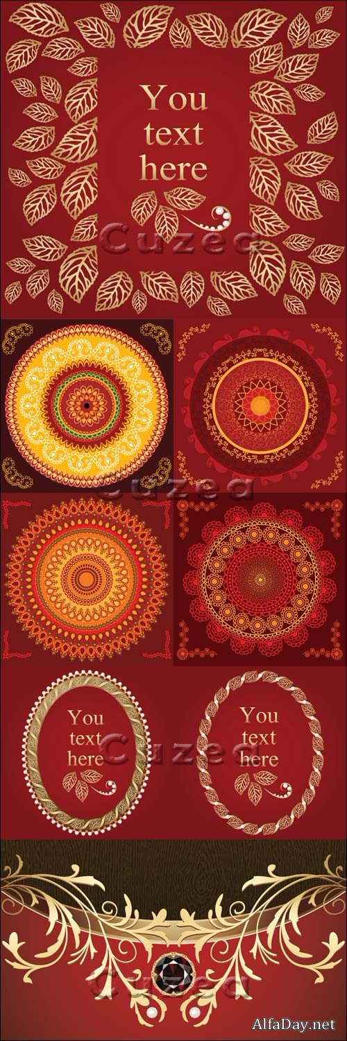 ������� ���� � ������� ���������� � ������� / Red backgrounds with gold elements - vector stock