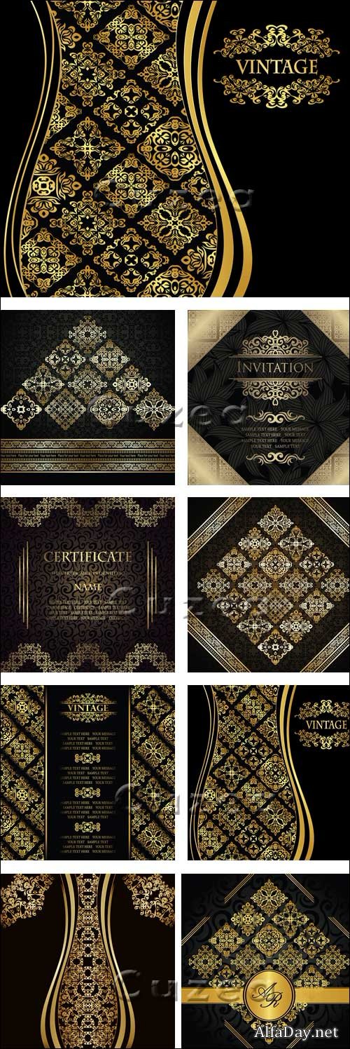 ������ ��������� �  ������� ����������, 7 / Black vintage with gold ornament in vector, 7