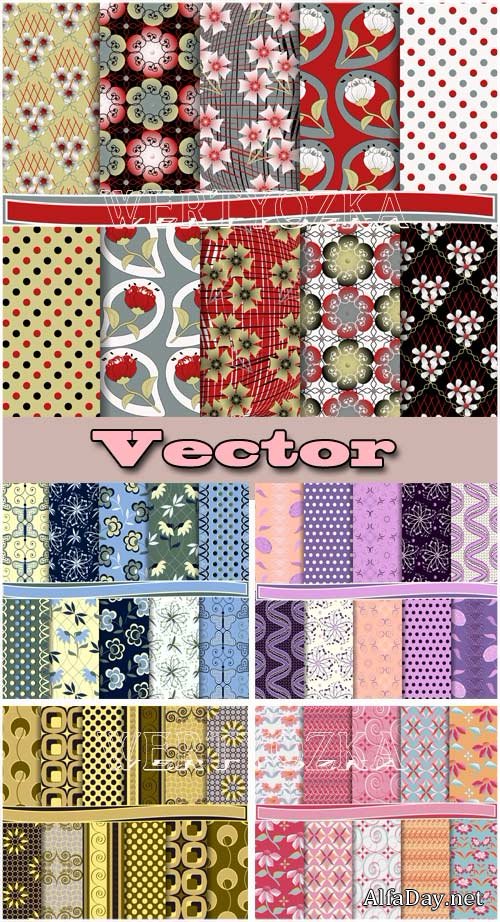�������� � ������� � ����������� / Texture with flowers and ornaments - vector clipart
