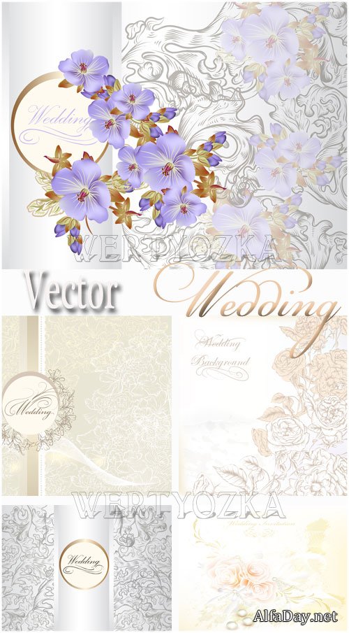��������� ���� � ������� / Wedding backgrounds with flowers - vector clipart