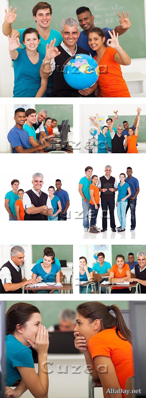 ������� � ������� ������� ������� / High school teacher and students - stock photo