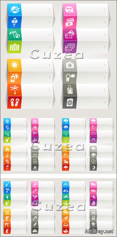 ������� ������ �� ����� �������� � ������� / Color icons on white banners in vector