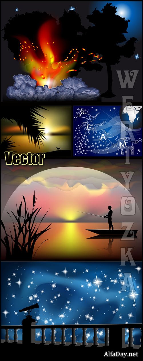 ������ �������  / Night landscape - vector clipart