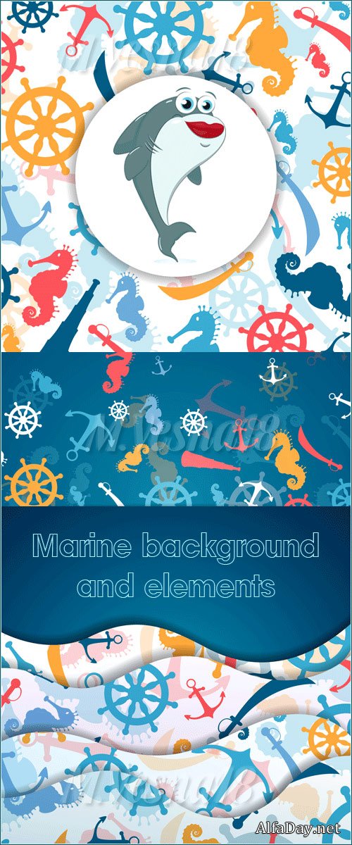 ������� ���� � �������� ������� � ������� / Marine backgrounds and design elements in the vector
