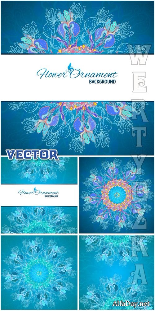 ��������� ��������� ���� � ��������� ���������� / Turquoise vector backgrounds with floral patterns