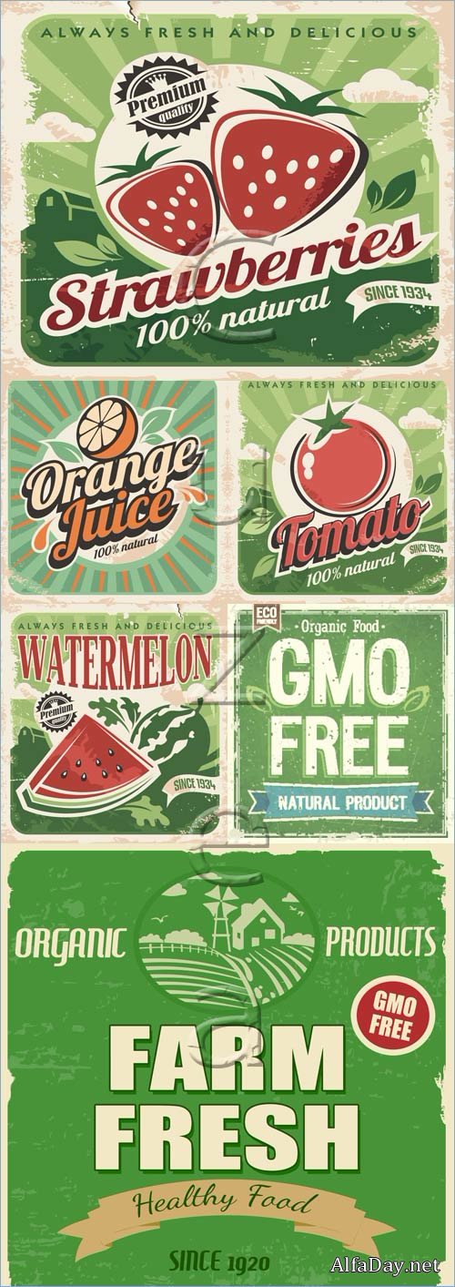 ��������� ����������������� ���� � ������� / Food vintage  backgrounds in vector